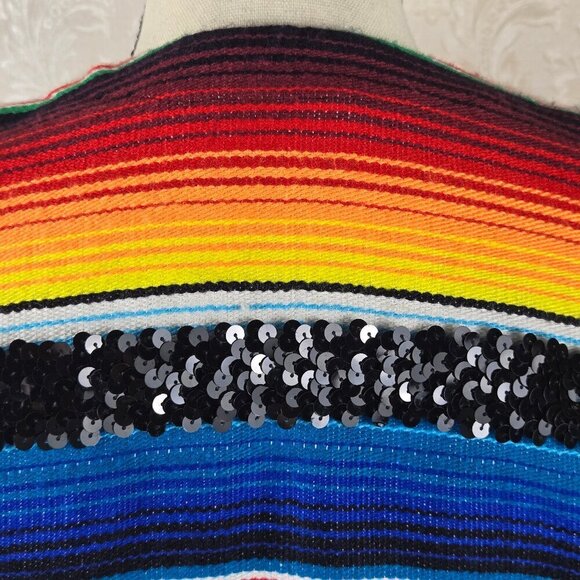 Veronica Prida Designs Size Medium Colorful Striped Serape Jacket Sequin Trim - Picture 10 of 16